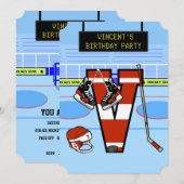 名前入りイニシャルVアイスホッケー 招待状 (正面/裏面)