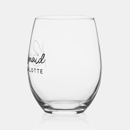 名前入りエレガントなスクリプト 花嫁の友人へのギフト ステムなしワイングラス (左)