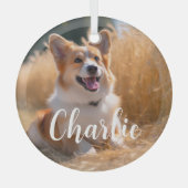 名前入りオリジナルペット写真 ガラスオーナメント (正面)
