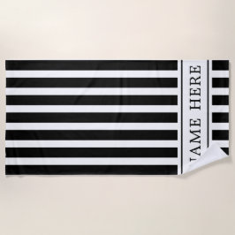 名前入りカスタムブラックホワイトストライプビーチタオル ビーチタオル