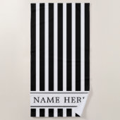名前入りカスタムブラックホワイトストライプビーチタオル ビーチタオル (正面)