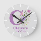 名前入りキッズベッドルーム時計 Claire ラウンド壁時計 (正面)