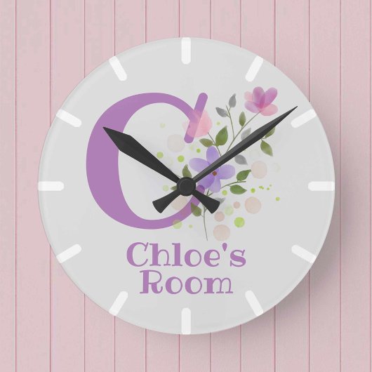 名前入りキッズルーム時計 Chloe ラウンド壁時計