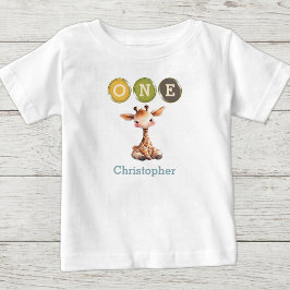 名前入りキリン1歳の誕生日 ベビーTシャツ