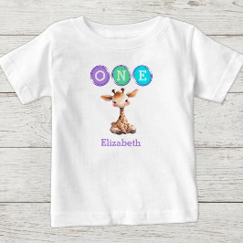 名前入りキリン1歳の誕生日 ベビーTシャツ