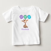 名前入りキリン1歳の誕生日 ベビーTシャツ (正面)