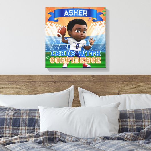 名前入りクォーターバックフットボール自信 キャンバスプリント (インサイチュ (寝室))