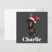 名前入りクリスマスダックスフンド犬ライト シーズンカード (正面/裏面)