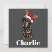 名前入りクリスマスダックスフンド犬ライト シーズンカード (正面)