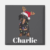 名前入りクリスマスダックスフンド犬ライト マグネット (正面)