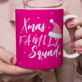 名前入りクリスマス家族スクリプト ピンク コーヒーマグカップ
