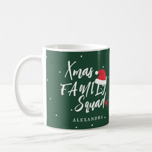 名前入りクリスマス家族スクワッドスクリプト コーヒーマグカップ (左)