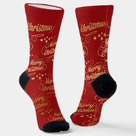 名前入りクリムゾン&ゴールドのクリスマスソックス ソックス