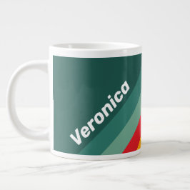 名前入りグリーンストライプ ジャンボコーヒーマグカップ