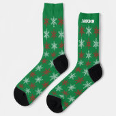 名前入りグリーン＆レッドスノーフレーククリスマスソックス ソックス (左)