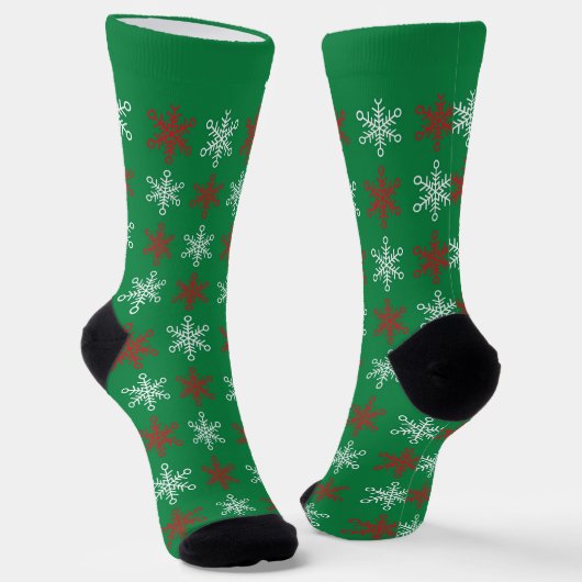 名前入りグリーン＆レッドスノーフレーククリスマスソックス ソックス (傾斜あり)