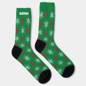 名前入りグリーン＆レッドスノーフレーククリスマスソックス ソックス (右)