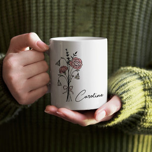 名前入りコケッテー 誕生花 1月 コーヒーマグカップ