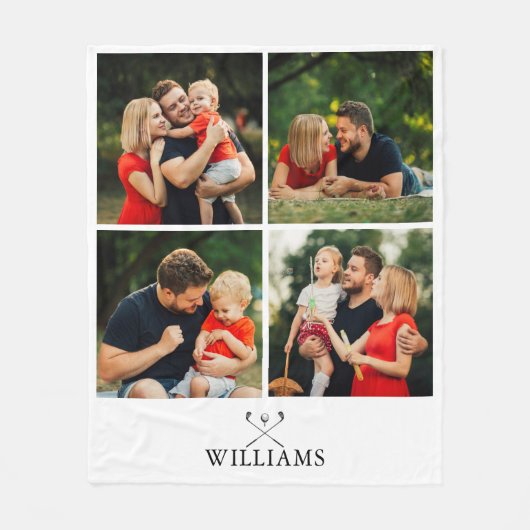 名前入りゴルフクラブ フォトコラージュ フリースブランケット (正面)