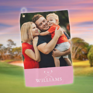 名前入りゴルフクラブ フォト ピンク ゴルフタオル