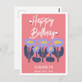 名前入りシンプルパープルフラワー 女性 誕生日 ポストカード (正面/裏面)