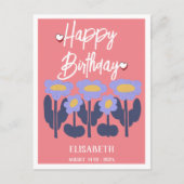 名前入りシンプルパープルフラワー 女性 誕生日 ポストカード (正面)