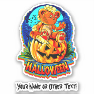 名前入りゾンビテディベアのかぼちゃナイフ ハロウィン シール