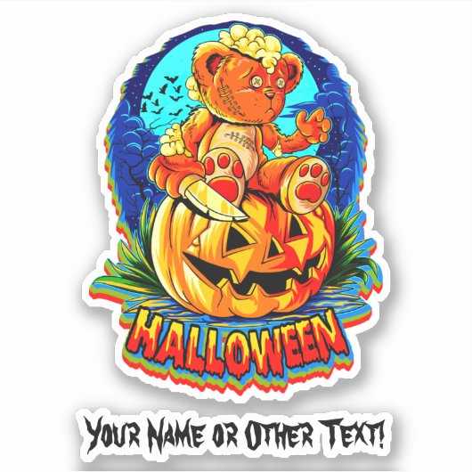 名前入りゾンビテディベアのかぼちゃナイフ ハロウィン シール (正面)