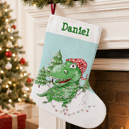 名前入りティラノサウルスのクリスマス スモールクリスマスストッキング