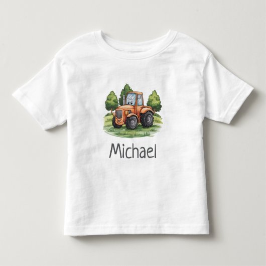 名前入りトラクター ファーム ウォーターカラー トドラーTシャツ (正面)