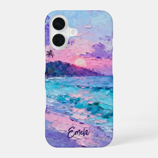 名前入りトロピカルアイランドの夕焼け風景 iPhone 16ケース (裏面)