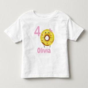 名前入りドーナツバースデーガールTシャツ トドラーTシャツ