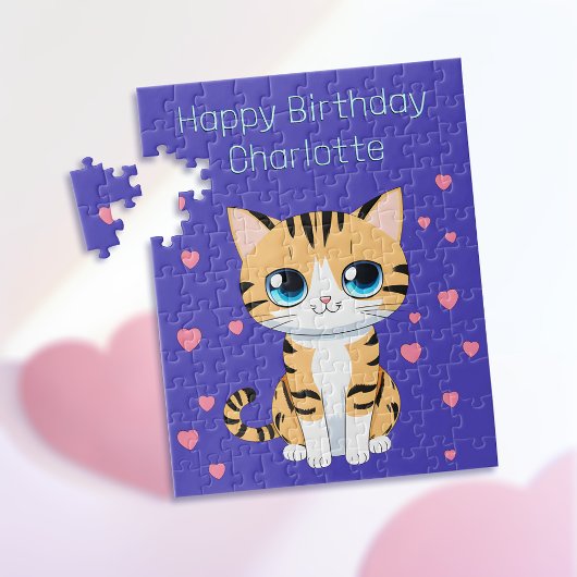 名前入りハッピーバースデー 子供 猫 パズル