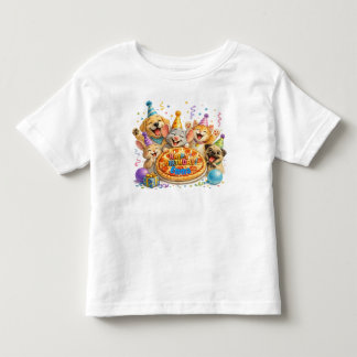 名前入りバースデーピザパーティー動物たち トドラーTシャツ