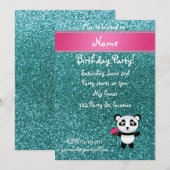 名前入りパンダケーキ ターコイズグリッター 招待状 (正面/裏面)