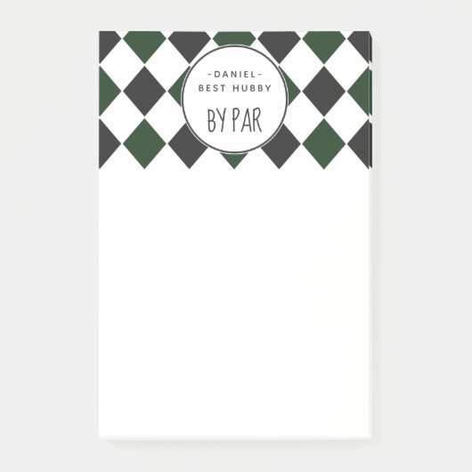名前入りパーグリーンのチェック柄ベストハブビー ポストイット (正面)