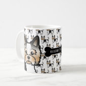 名前入りビュワー・テリアのキャラクター・ドッグと犬の骨 コーヒーマグカップ (正面左)