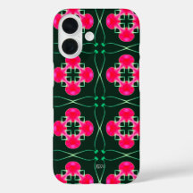 名前入りピンクとグリーンのフローラルiPhoneケース