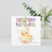 名前入りピンクのゴムのあひるの最初のグリーティングカード カード (スタンド正面)