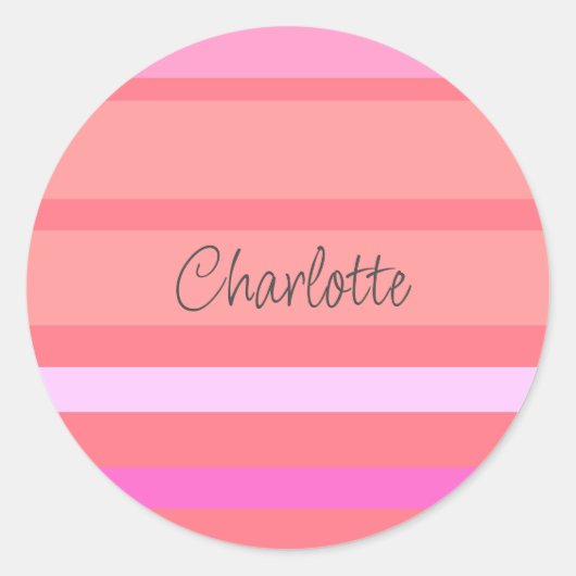名前入りピンクのストライプ ラウンドシール (正面)