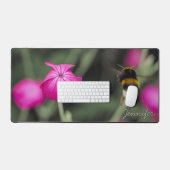 名前入りピンクの花と蜂の自然写真 デスクマット (キーボード&マウス)