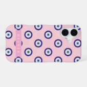名前入りピンクの邪眼パターンギフト iPhone 16ケース (裏面横)