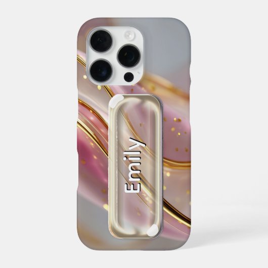 名前入りピンクゴールドガラスUIボタン iPhoneケース (裏面)