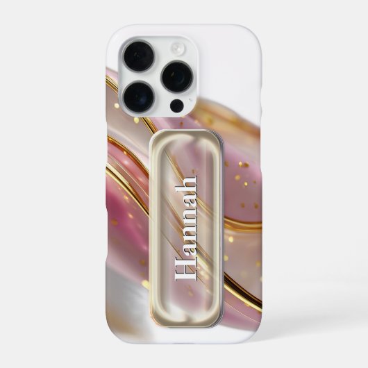 名前入りピンクゴールドガラスUIボタン iPhoneケース (裏面)