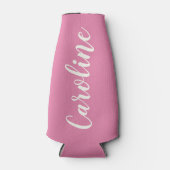 名前入りピンクスクリプトのブライズメイドパーティー ボトルクーラー (正面)