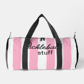 名前入りピンクストライプのピックルボールグッズバッグ ダッフルバッグ (裏面)