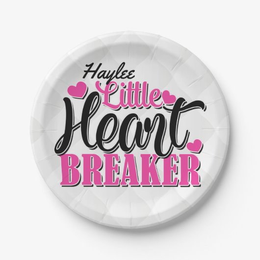 名前入りピンクハートブレーカー ペーパープレート (正面)