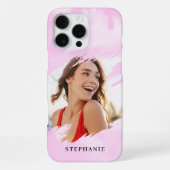 名前入りピンク水彩風カスタムフォト iPhoneケース (裏面)