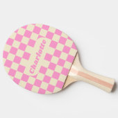 名前入りピンク＆クリーム チェッカー柄 卓球ラケット (横)