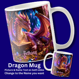 名前入りファンタジードラゴンと本とコーヒー コーヒーマグカップ